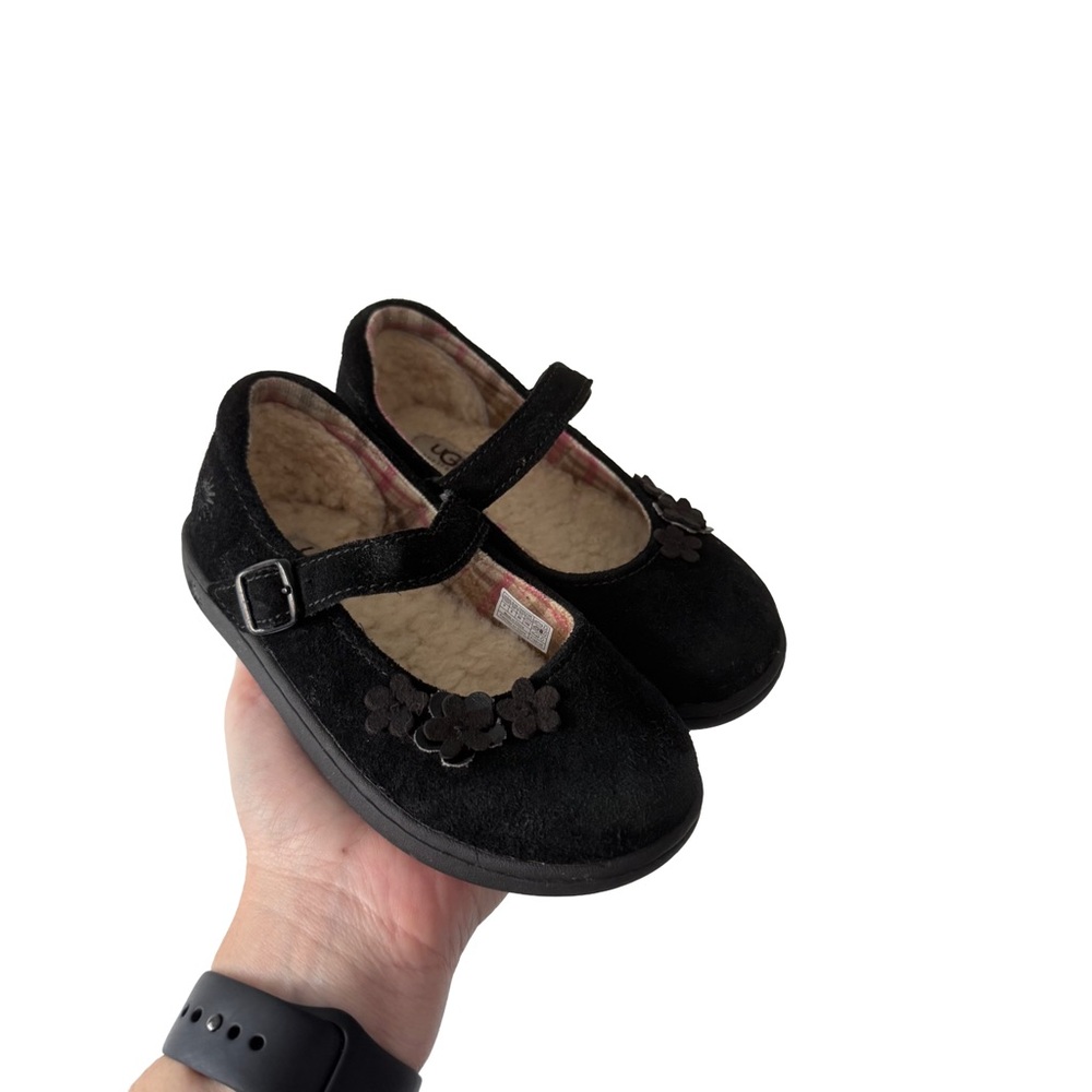 UGG Black Floral Mary Jane Kids Shoes size 9